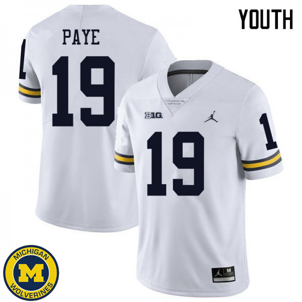 Youth Michigan Wolverines #19 Kwity Paye White Jordan Brand University Jersey